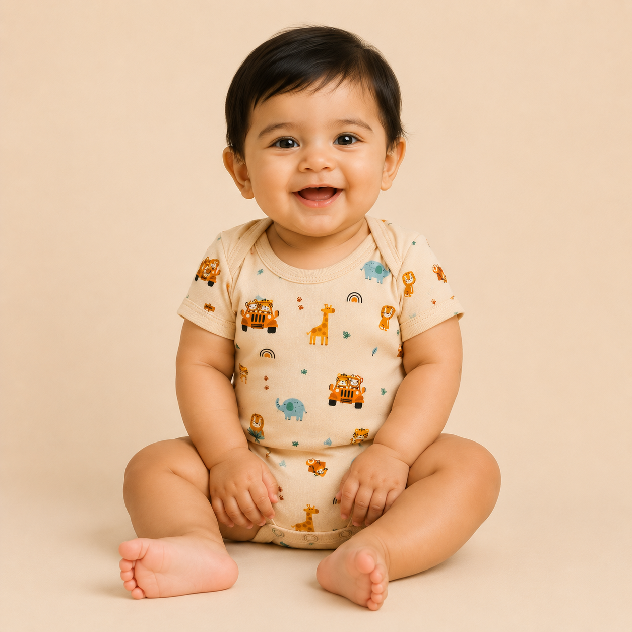 Safari Print Cotton Baby Bodysuit (0-12 Months) | Soft & Breathable Onesie