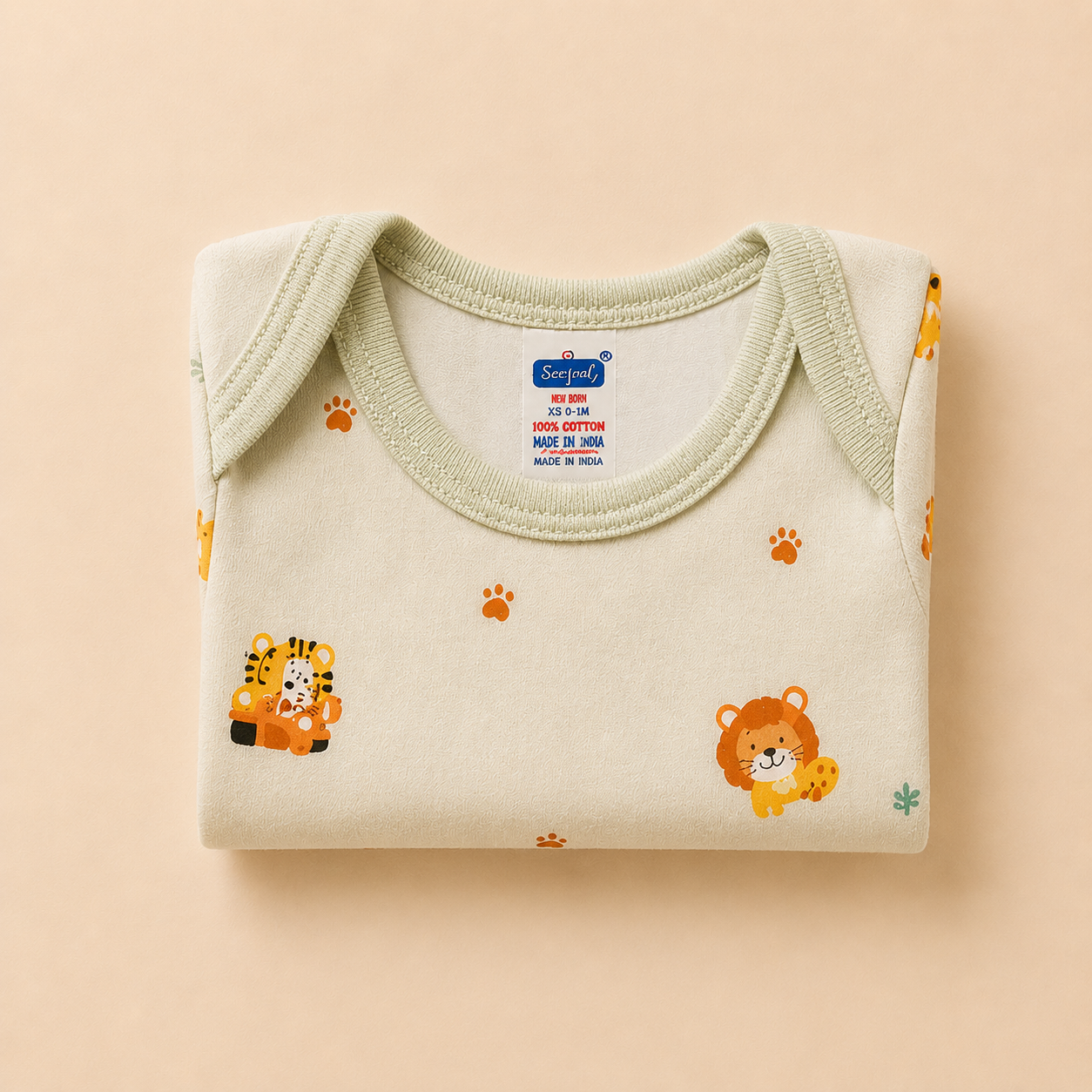 Jungle Animal Print Cotton Baby Bodysuit (0-12 Months) | Soft & Breathable Onesie