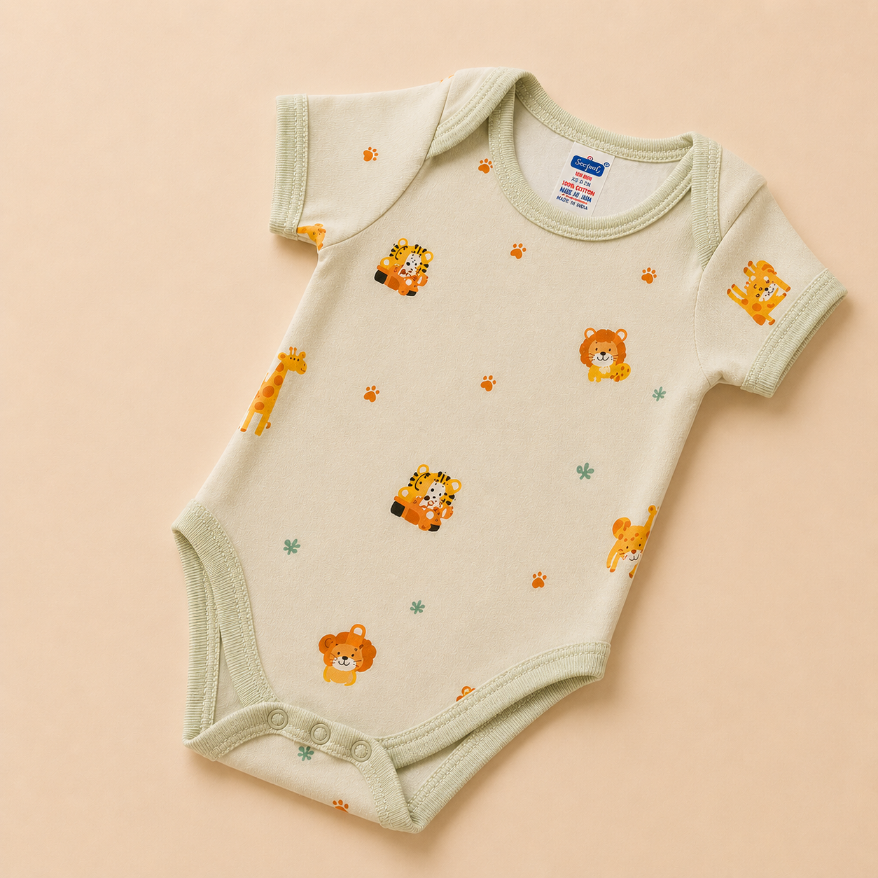 Jungle Animal Print Cotton Baby Bodysuit (0-12 Months) | Soft & Breathable Onesie