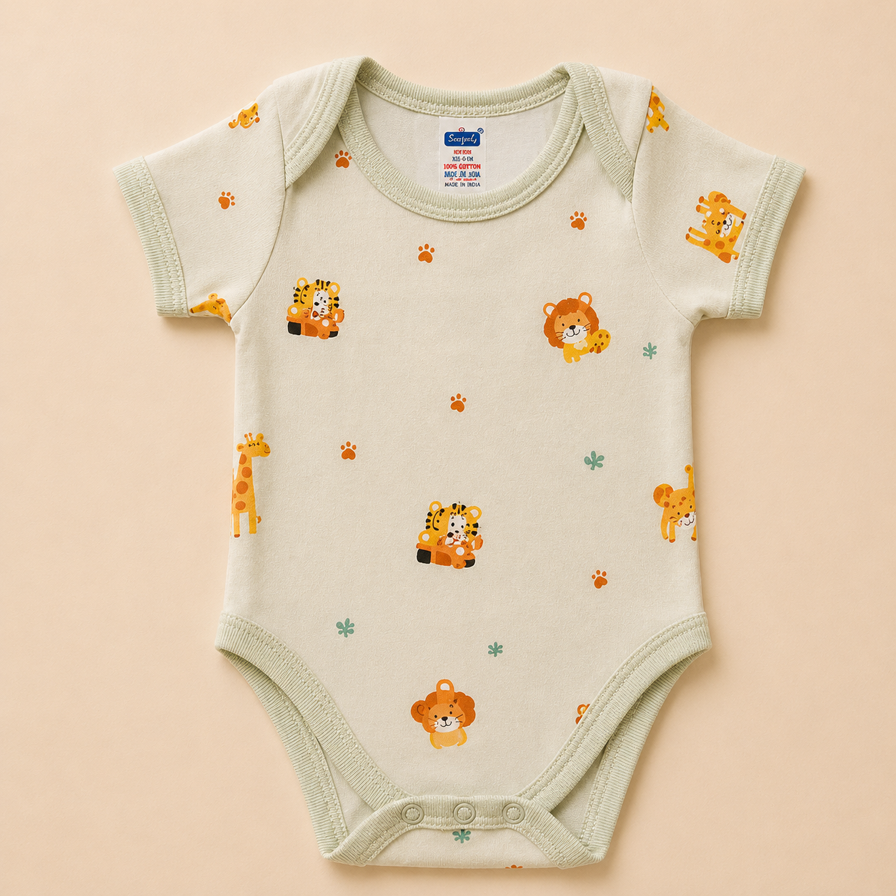 Jungle Animal Print Cotton Baby Bodysuit (0-12 Months) | Soft & Breathable Onesie