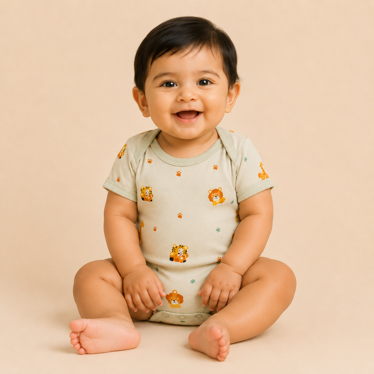 Jungle Animal Print Cotton Baby Bodysuit (0-12 Months) | Soft & Breathable Onesie