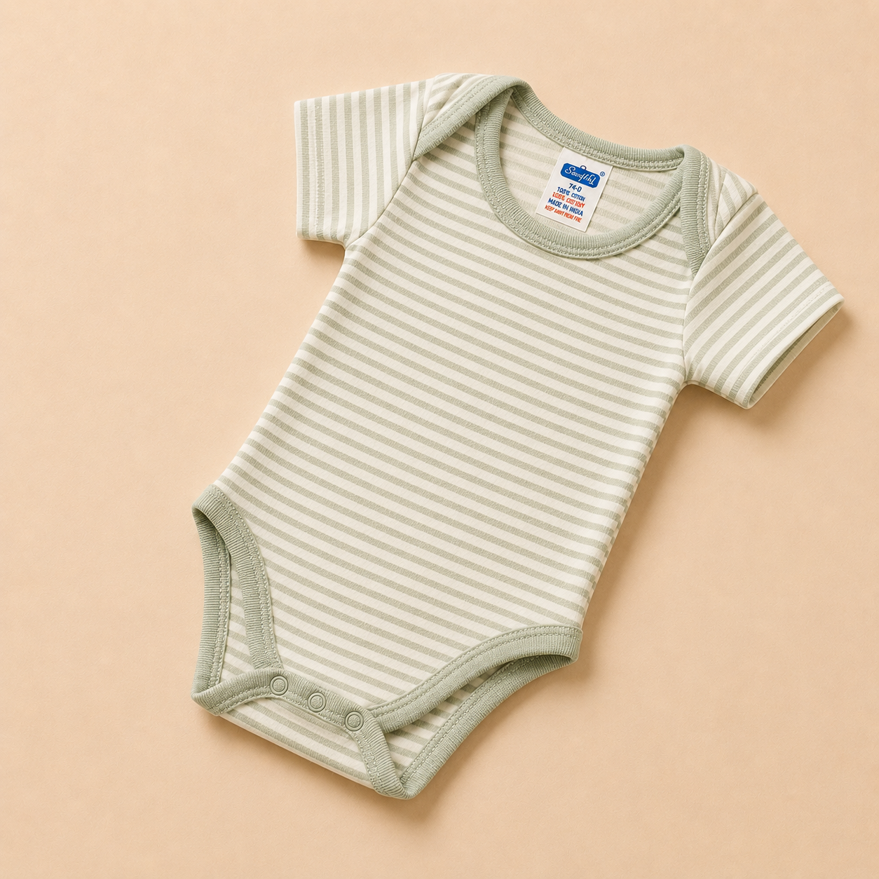 Green Stripe Cotton Baby Bodysuit (0-12 Months) | Soft, Breathable & Comfortable