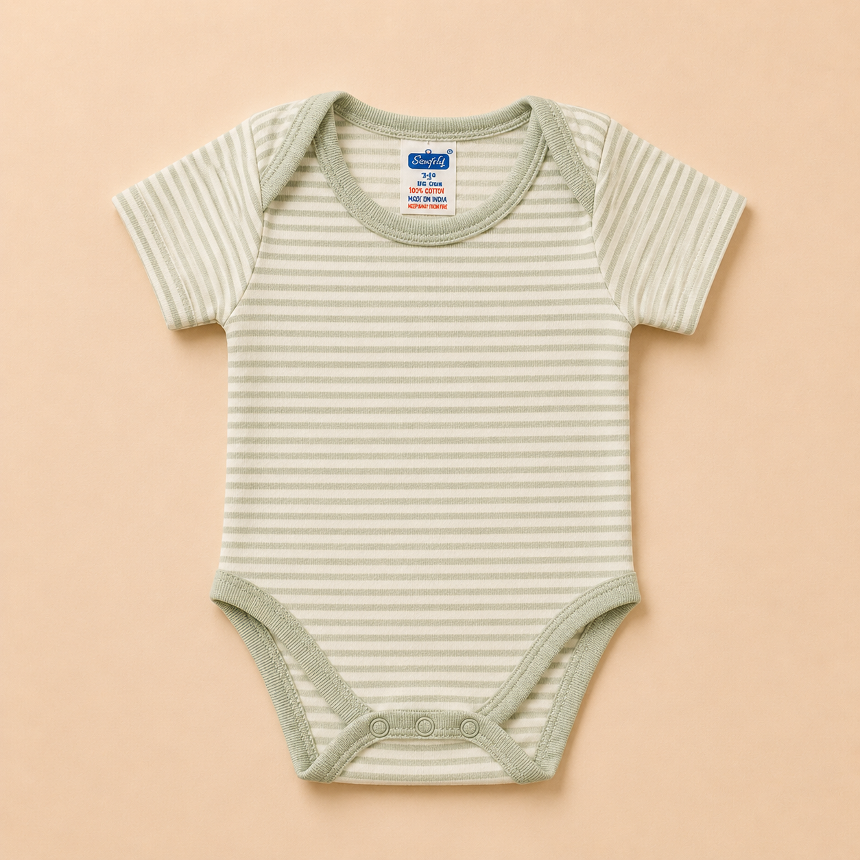 Green Stripe Cotton Baby Bodysuit (0-12 Months) | Soft, Breathable & Comfortable