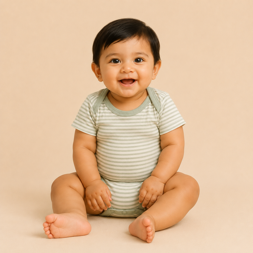 Green Stripe Cotton Baby Bodysuit (0-12 Months) | Soft, Breathable & Comfortable