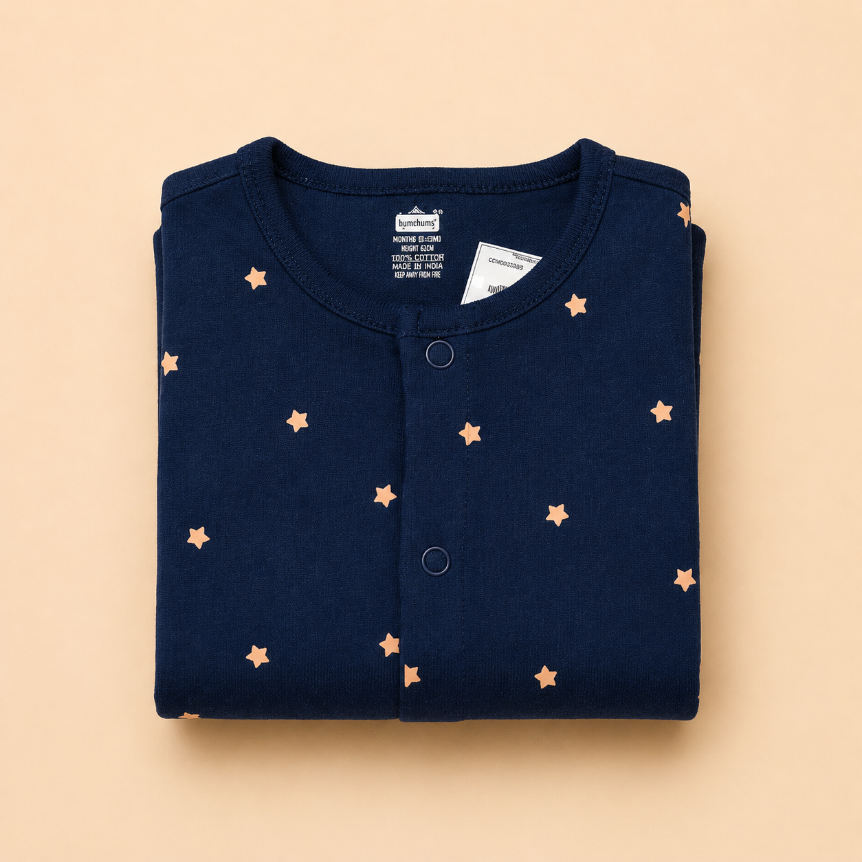 Navy Star Print Cotton Sleepsuit for Newborn Babies (0-12 Months) | Soft Full Sleeve Romper