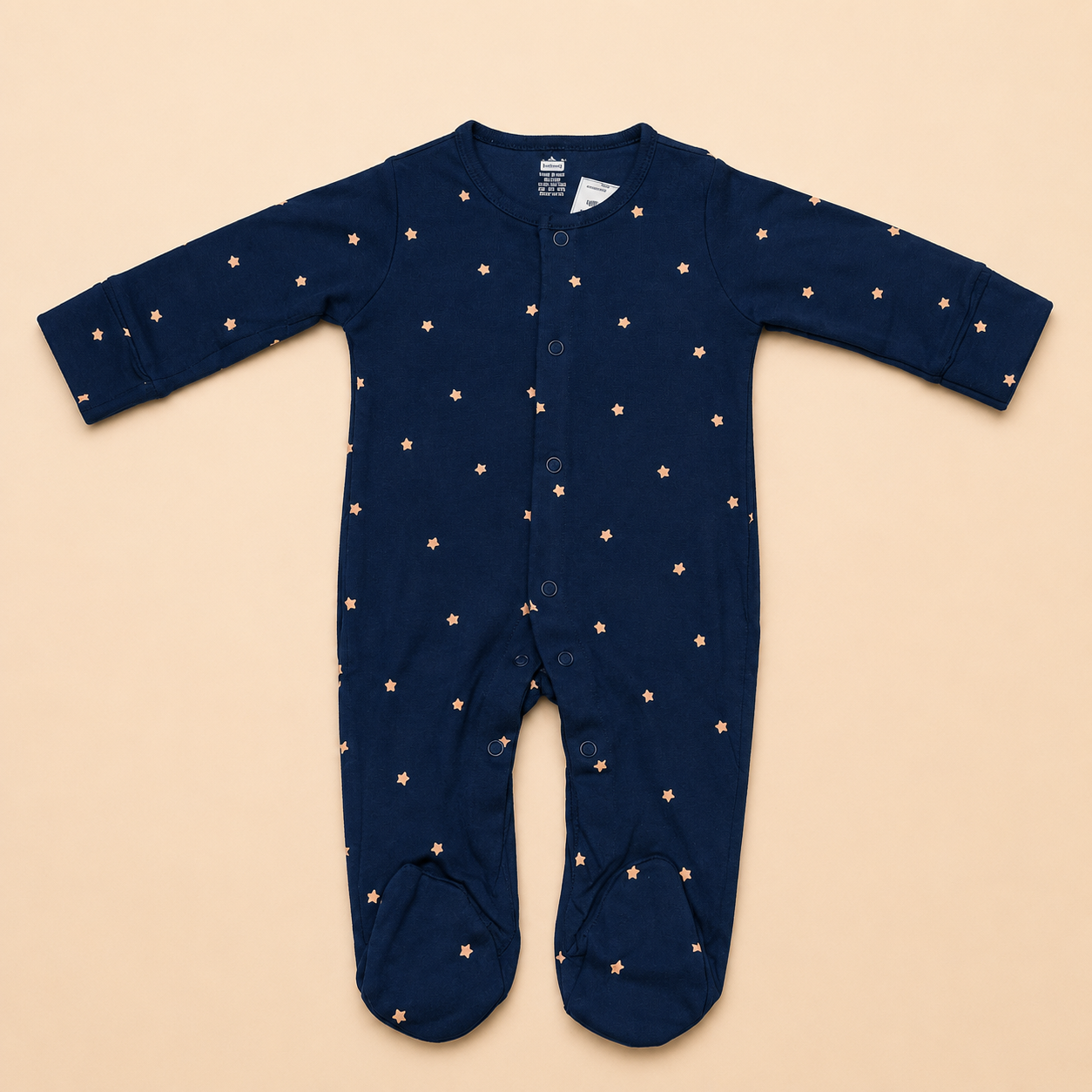 Navy Star Print Cotton Sleepsuit for Newborn Babies (0-12 Months) | Soft Full Sleeve Romper