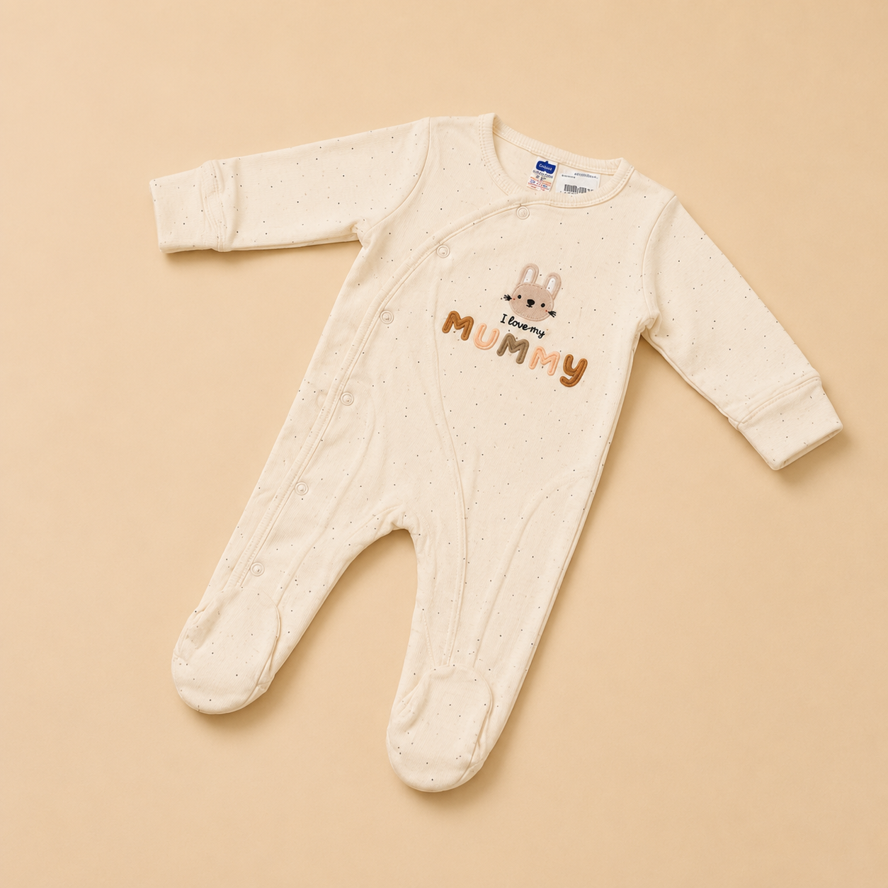 Cream I Love My Mummy Cotton Sleepsuit for Newborn Babies (0-12 Months) | Soft Full Sleeve Romper