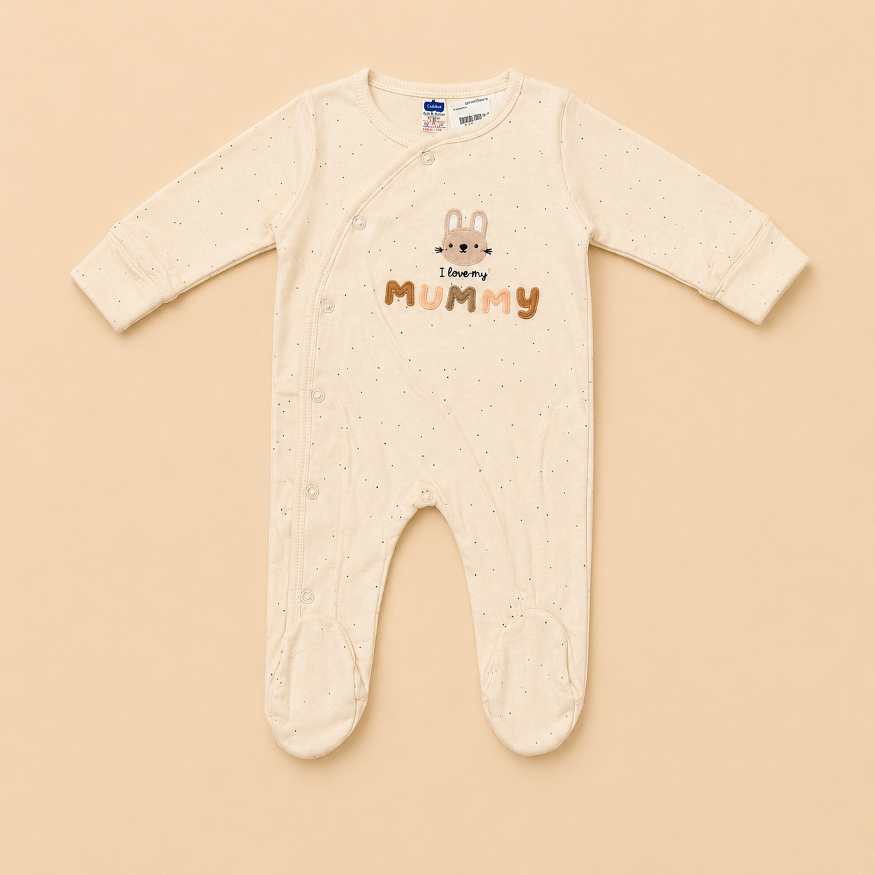 Cream I Love My Mummy Cotton Sleepsuit for Newborn Babies (0-12 Months) | Soft Full Sleeve Romper