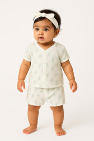 Leaf Print Muslin Jabla & Shorts Set