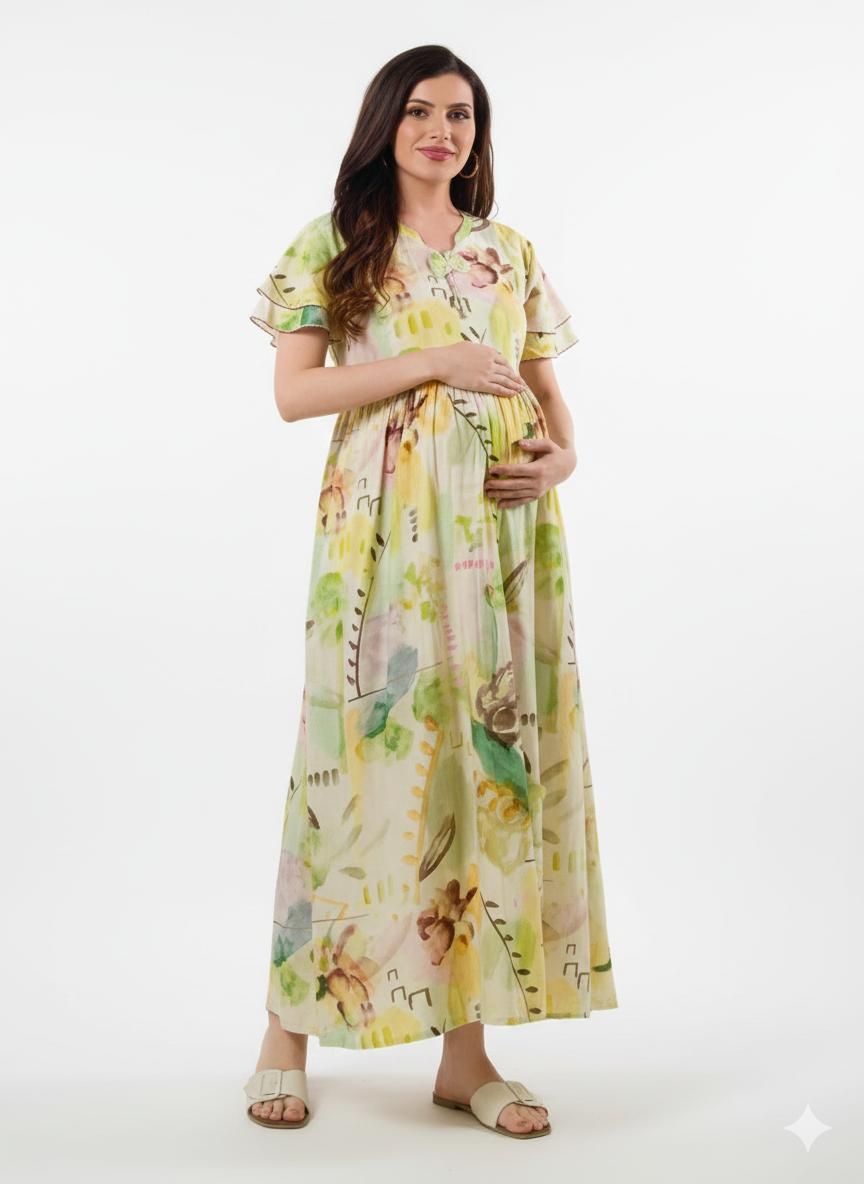Pastel Green Floral Maternity Maxi Dress