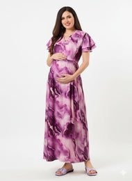 Purple Tie-Dye Style Maternity Maxi Dress