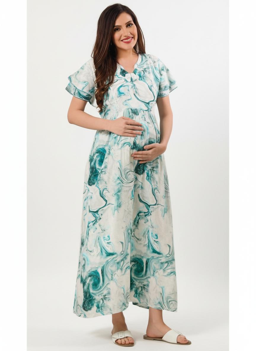 Teal Marble Print Maternity Maxi Dress