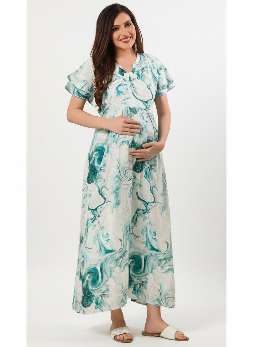 Teal Marble Print Maternity Maxi Dress