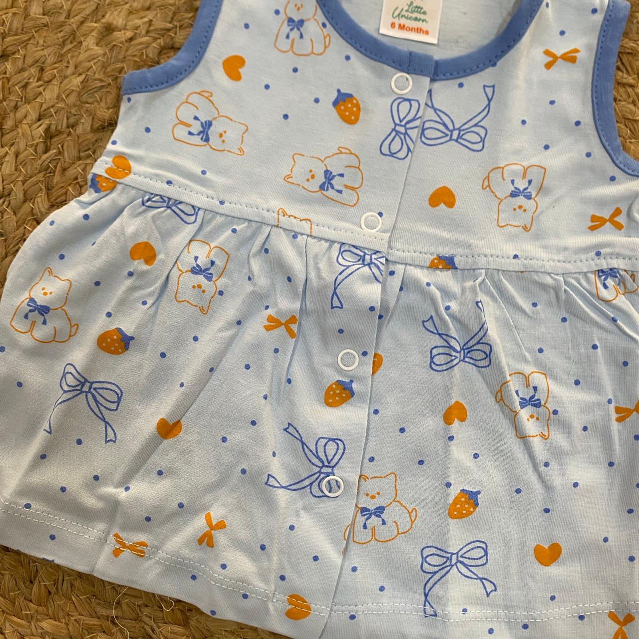 Light Blue Bear Print Baby Frock