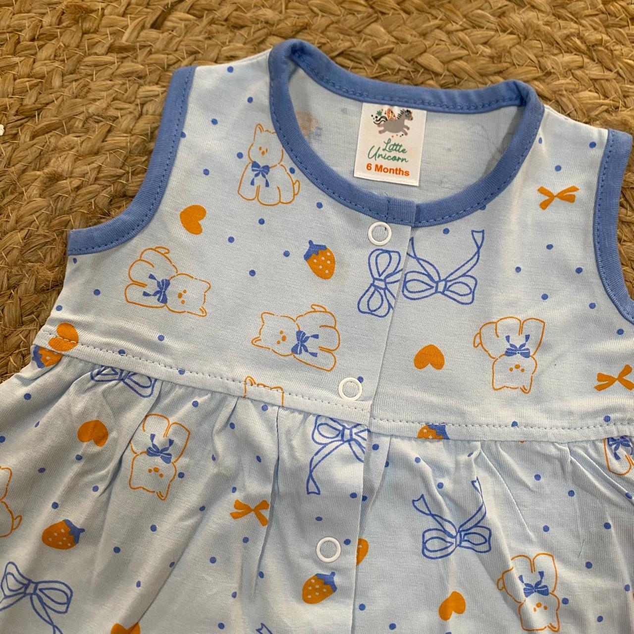 Light Blue Bear Print Baby Frock