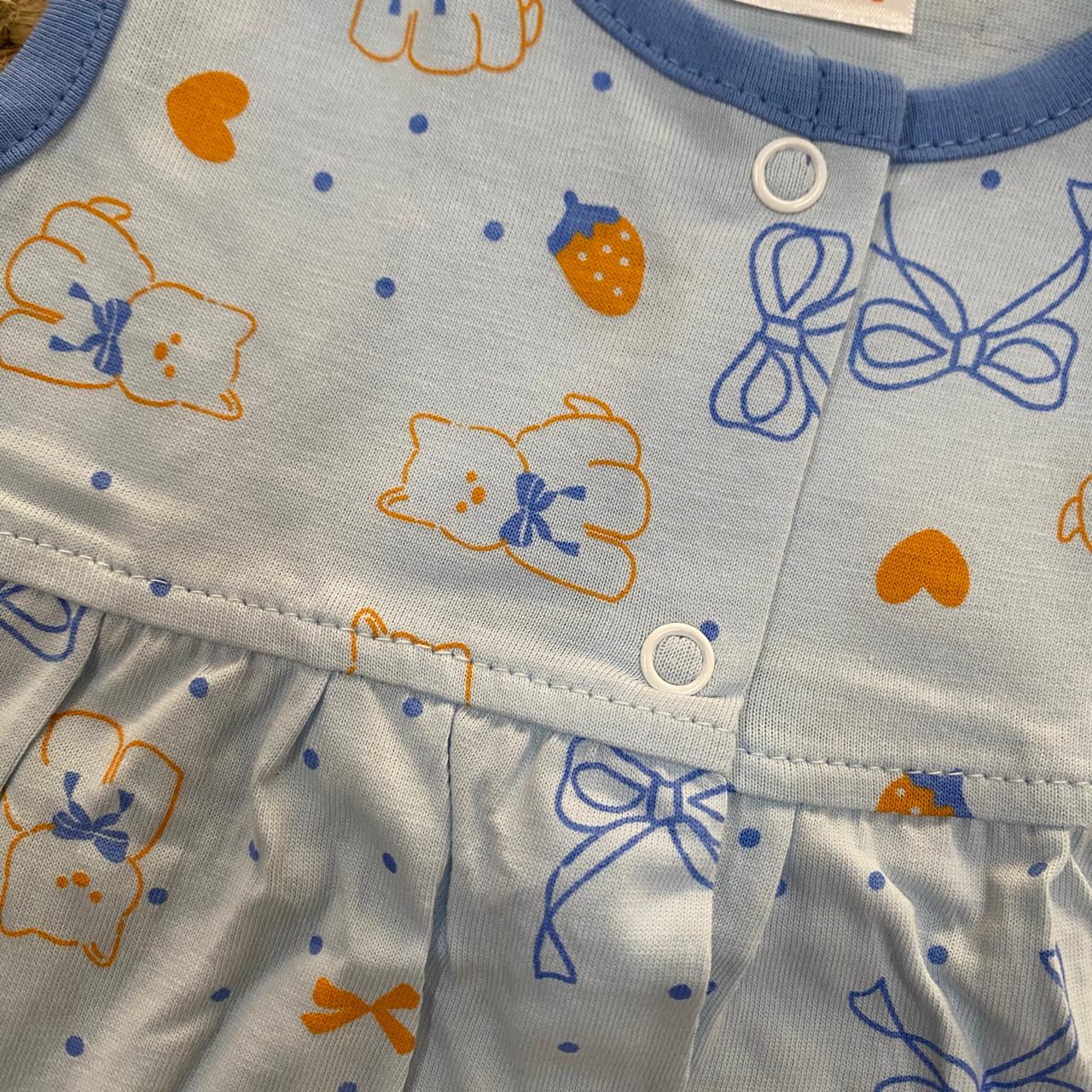 Light Blue Bear Print Baby Frock