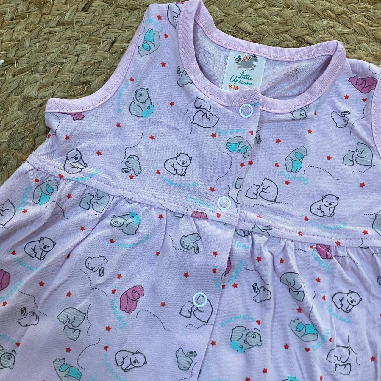 Pink Bear Print Baby Frock