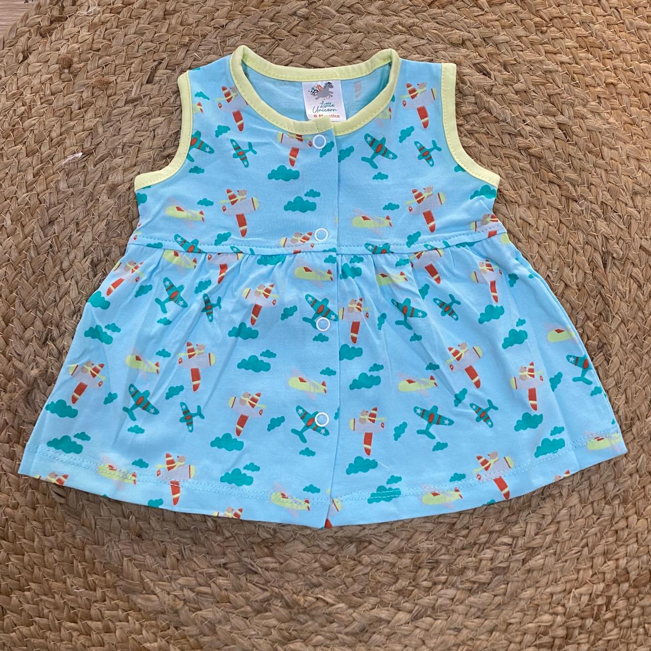 Blue Aeroplane Print Baby Frock