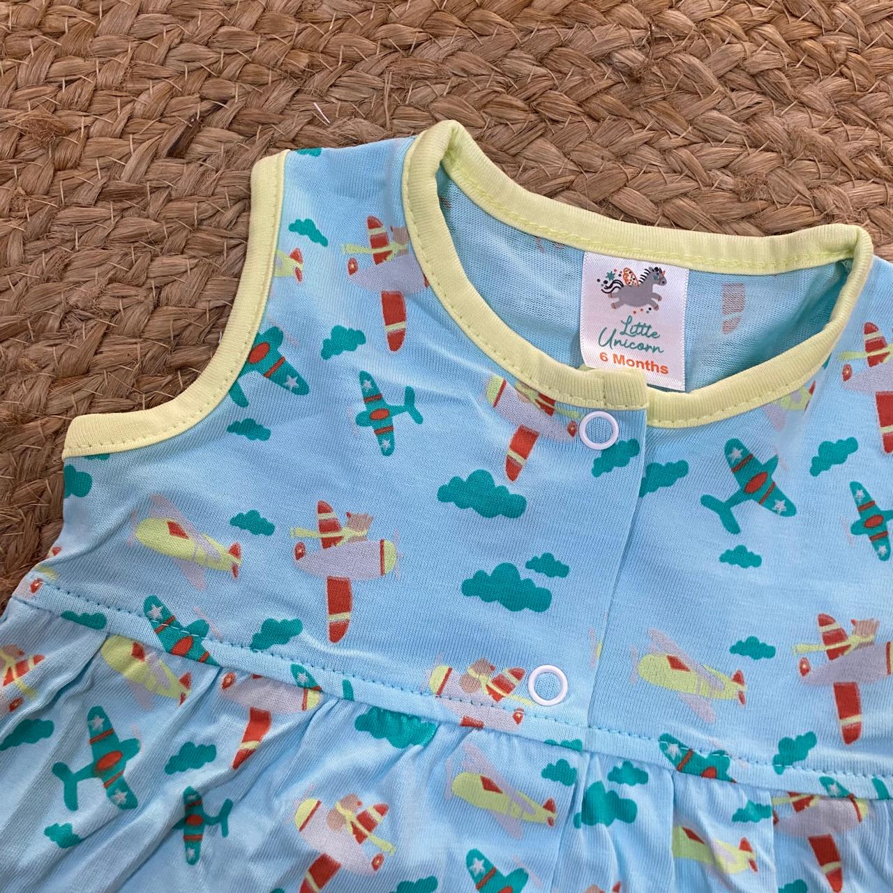 Blue Aeroplane Print Baby Frock