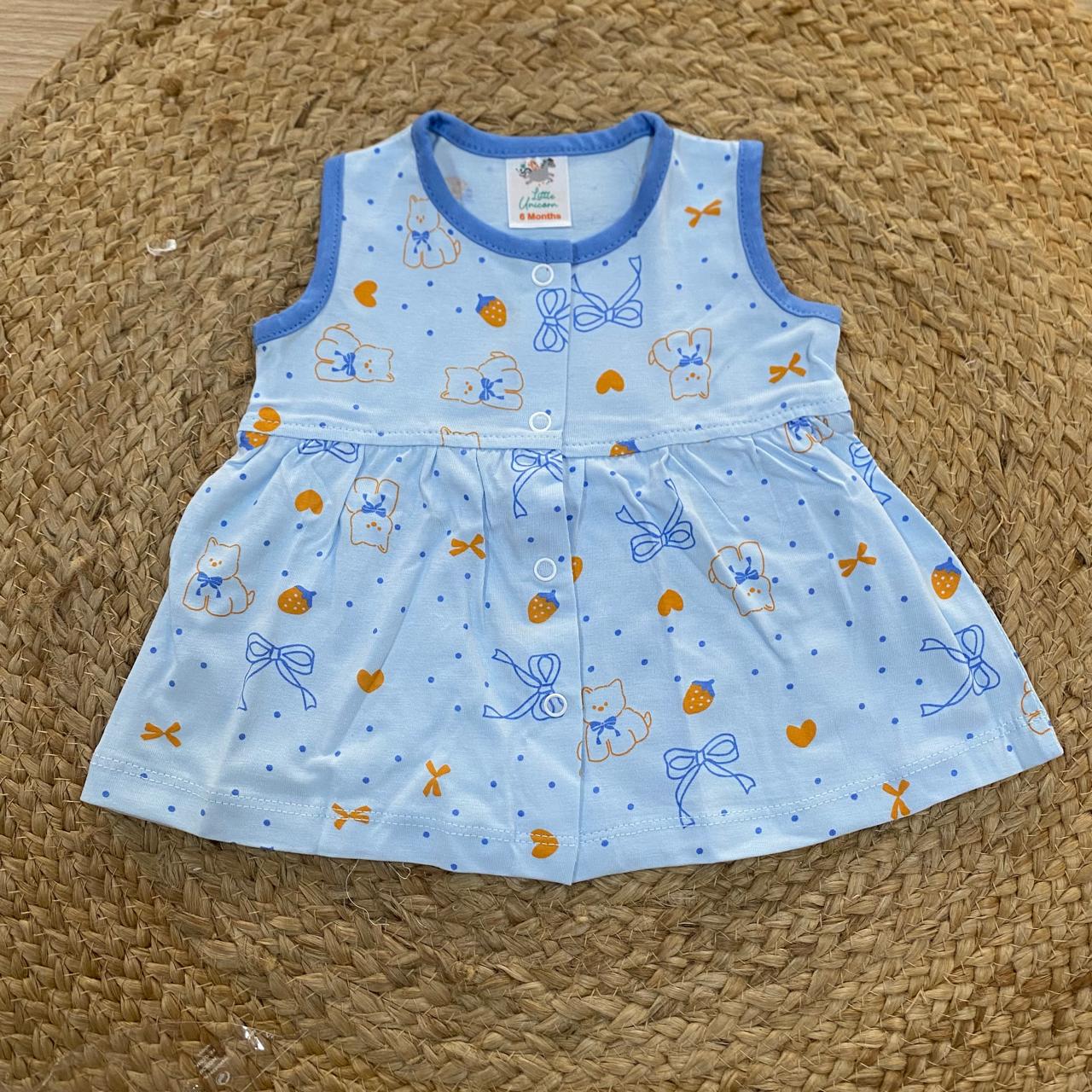 Light Blue Bear Print Baby Frock