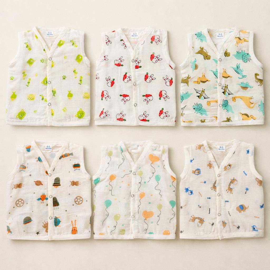SoftNest Muslin Jabla Set – Pack of 3 (Random Prints) - Mamadada