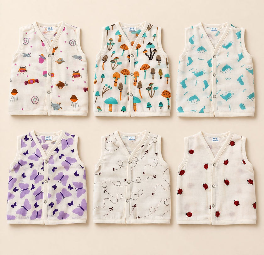 SoftNest Muslin Jabla Set – Pack of 3 (Random Prints)