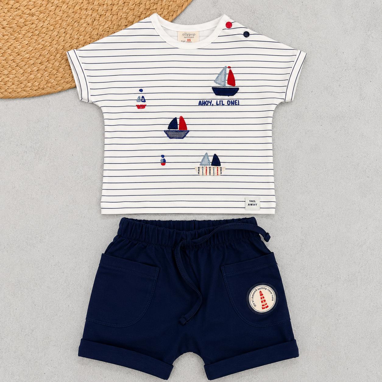White Striped Sailboat Print Co-Ord Set