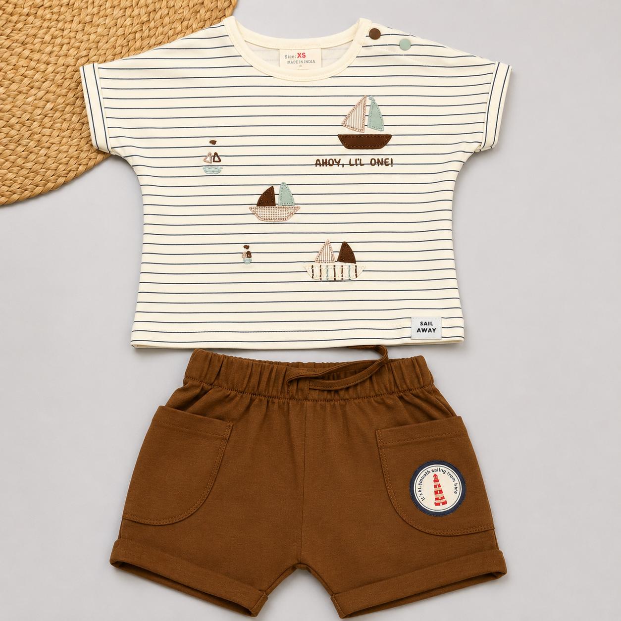 White Striped Sailboat Print Co-Ord Set
