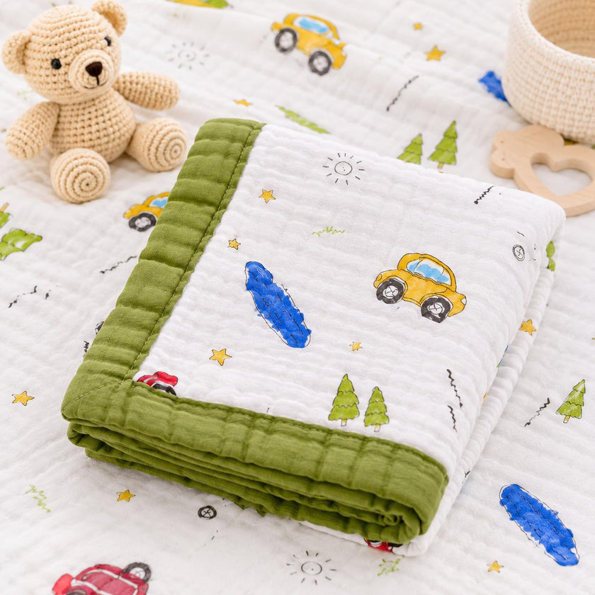Muslin Baby Blanket with Cute Bear Print