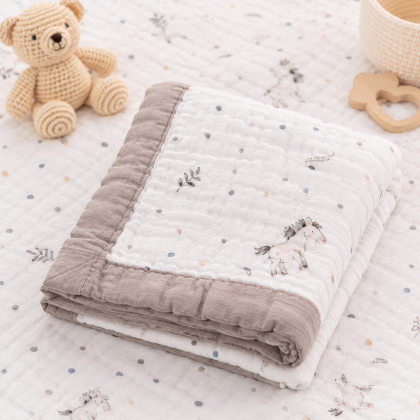 Muslin Baby Blanket with Cute Bear Print