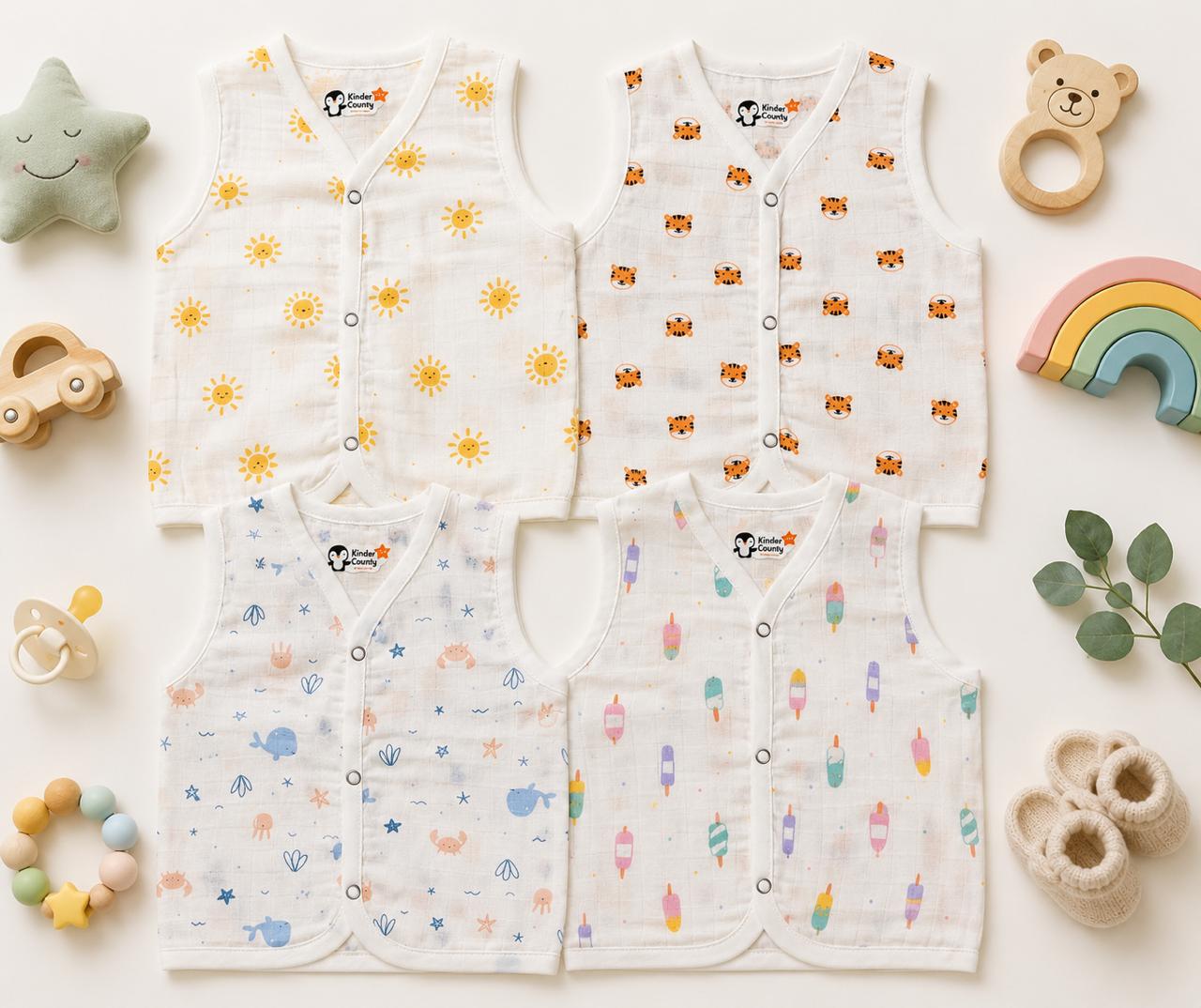 Soft Nest Muslin Jabla Set – Pack of 4 (Random Prints)