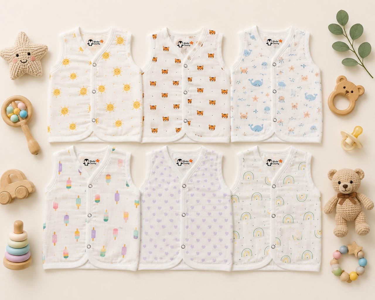Soft Nest Muslin Jabla Set – Pack of 6 (Random Prints)
