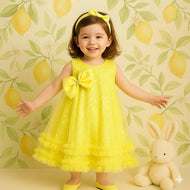 Yellow Sequin Baby Girl Party Frock with Satin Bow