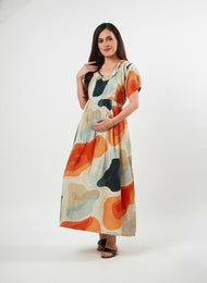 Multicolor Abstract Printed Maternity Maxi Dress