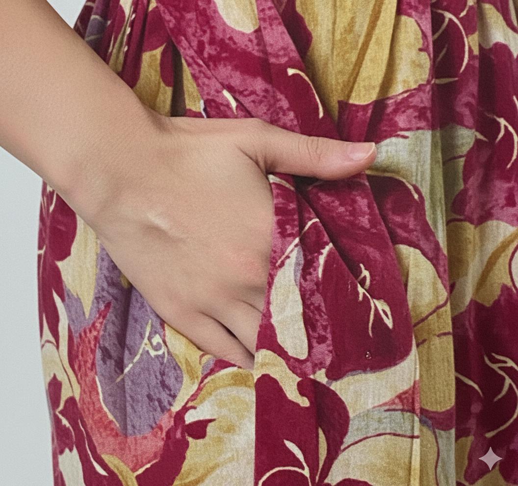 Wine Floral Printed Maternity Maxi Dress