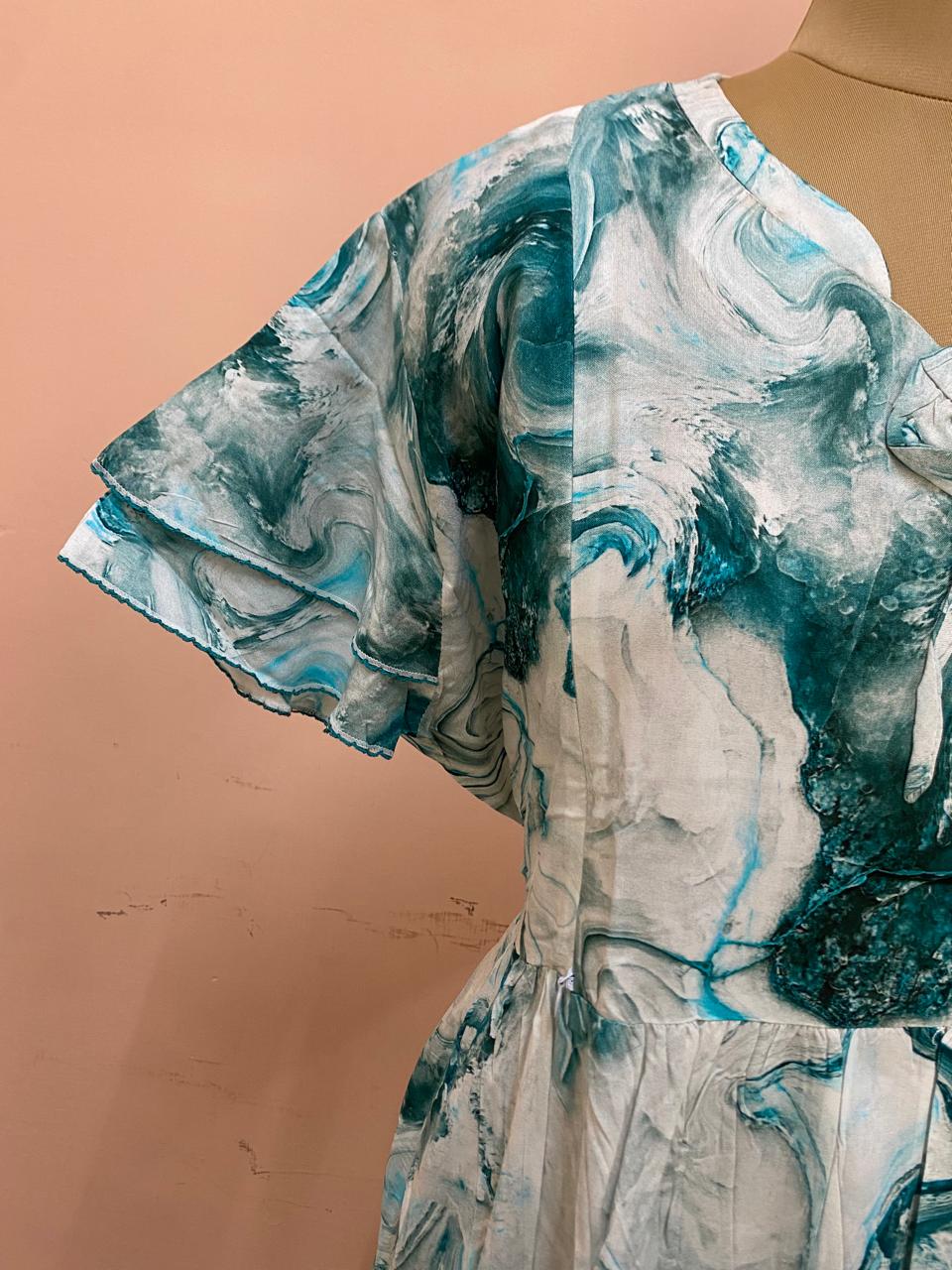 Teal Marble Print Maternity Maxi Dress