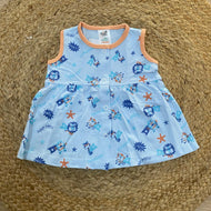 Powder Blue Superhero Print Baby Frock