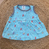 Sky Blue Teddy Print Baby Frock