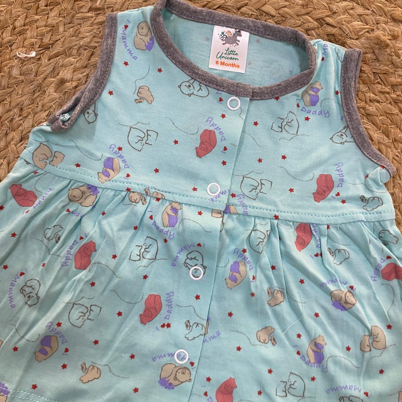 Sky Blue Teddy Print Baby Frock