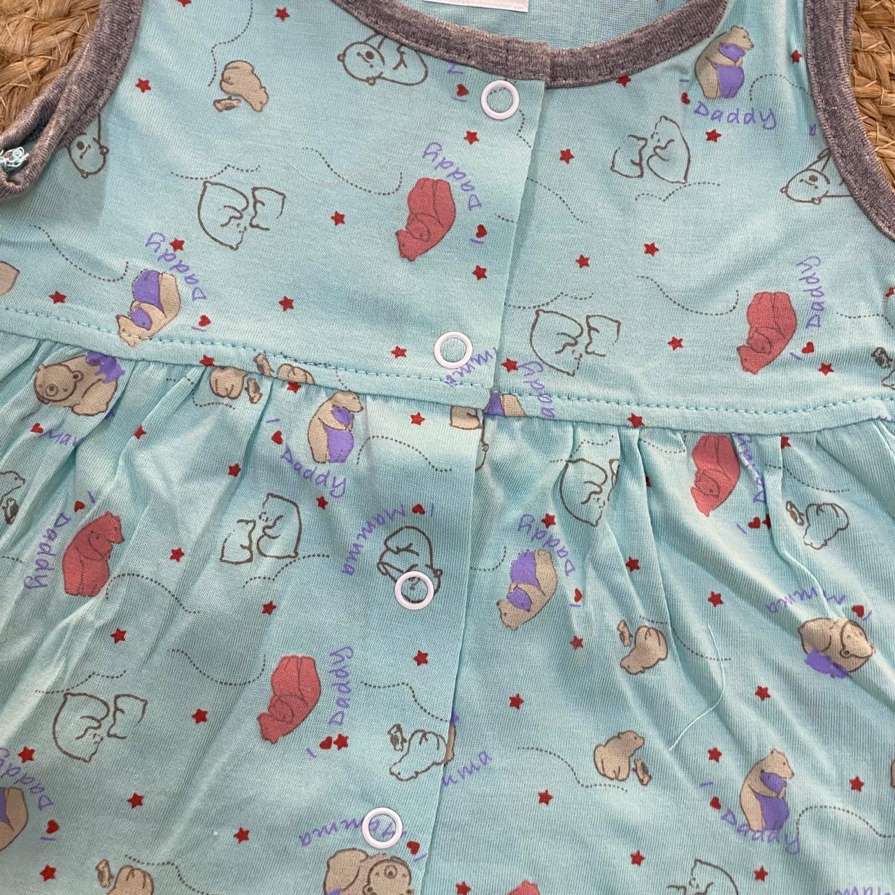Sky Blue Teddy Print Baby Frock