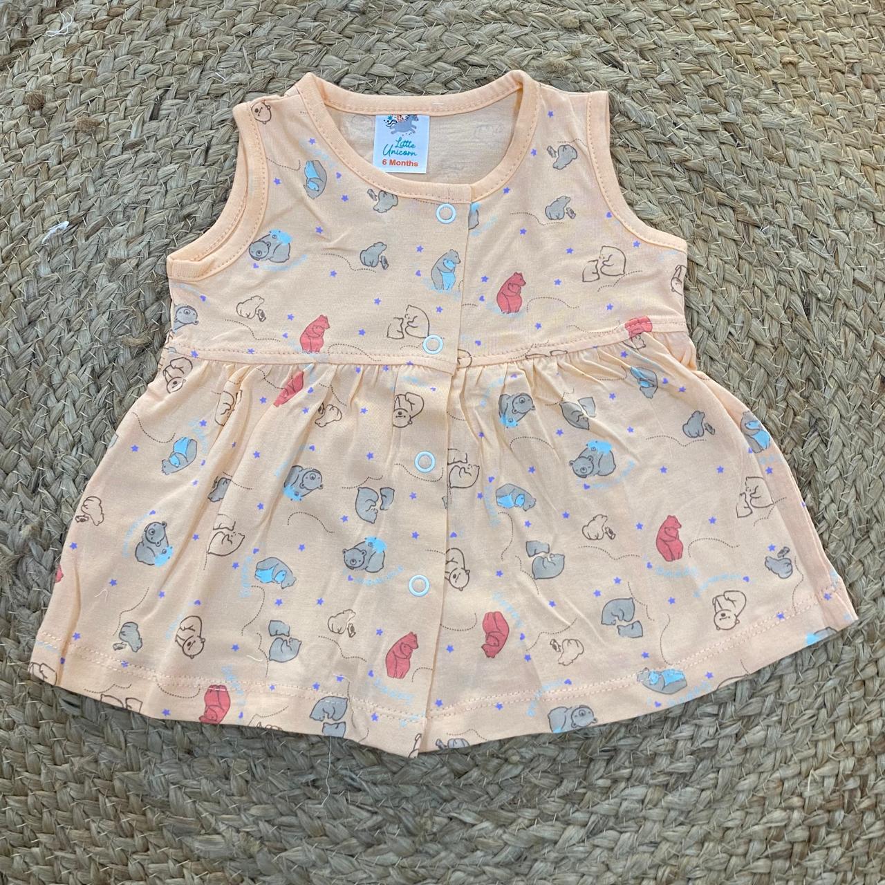 Peach Bunny Print Baby Frock