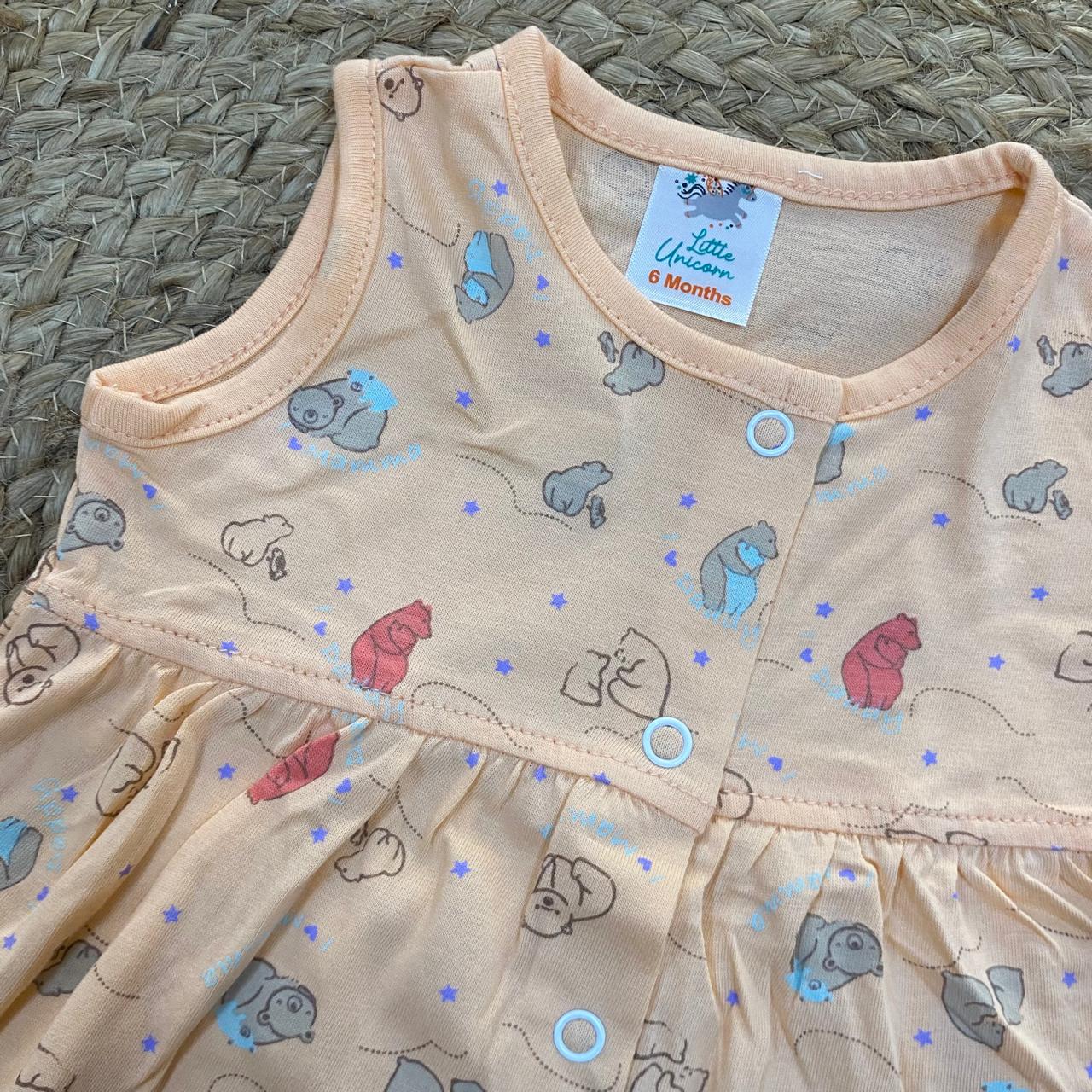 Peach Bunny Print Baby Frock