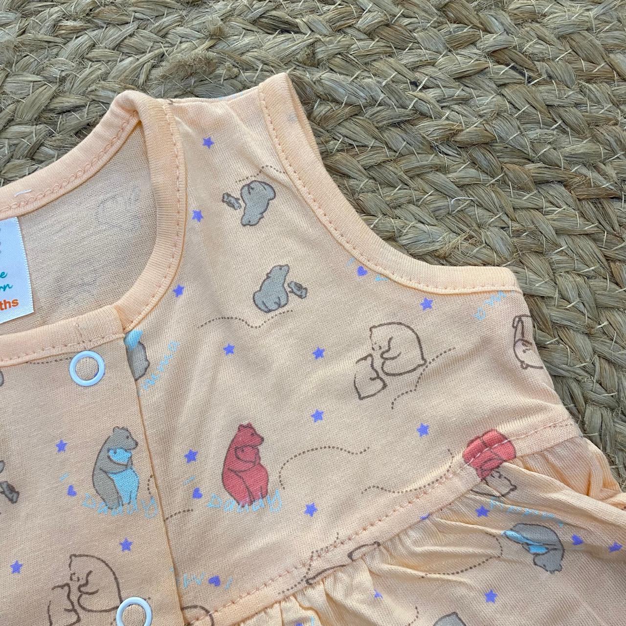 Peach Bunny Print Baby Frock