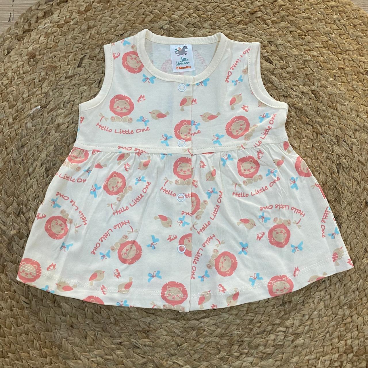 Cream Lion Print Baby Frock