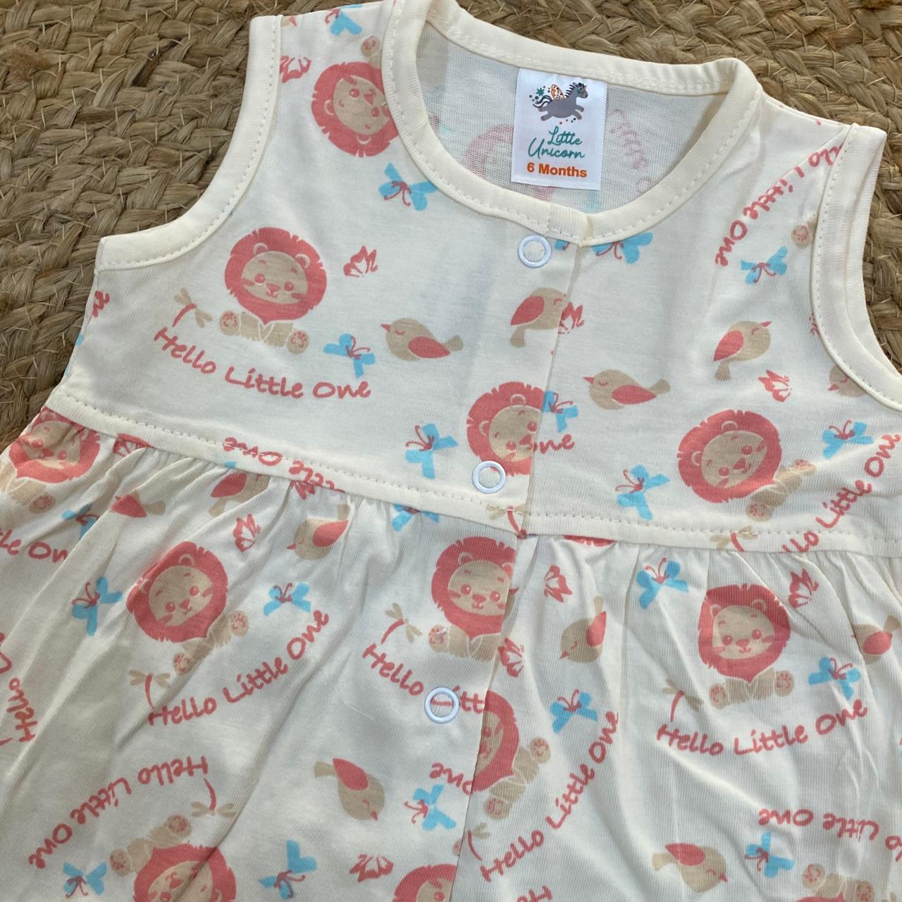 Cream Lion Print Baby Frock