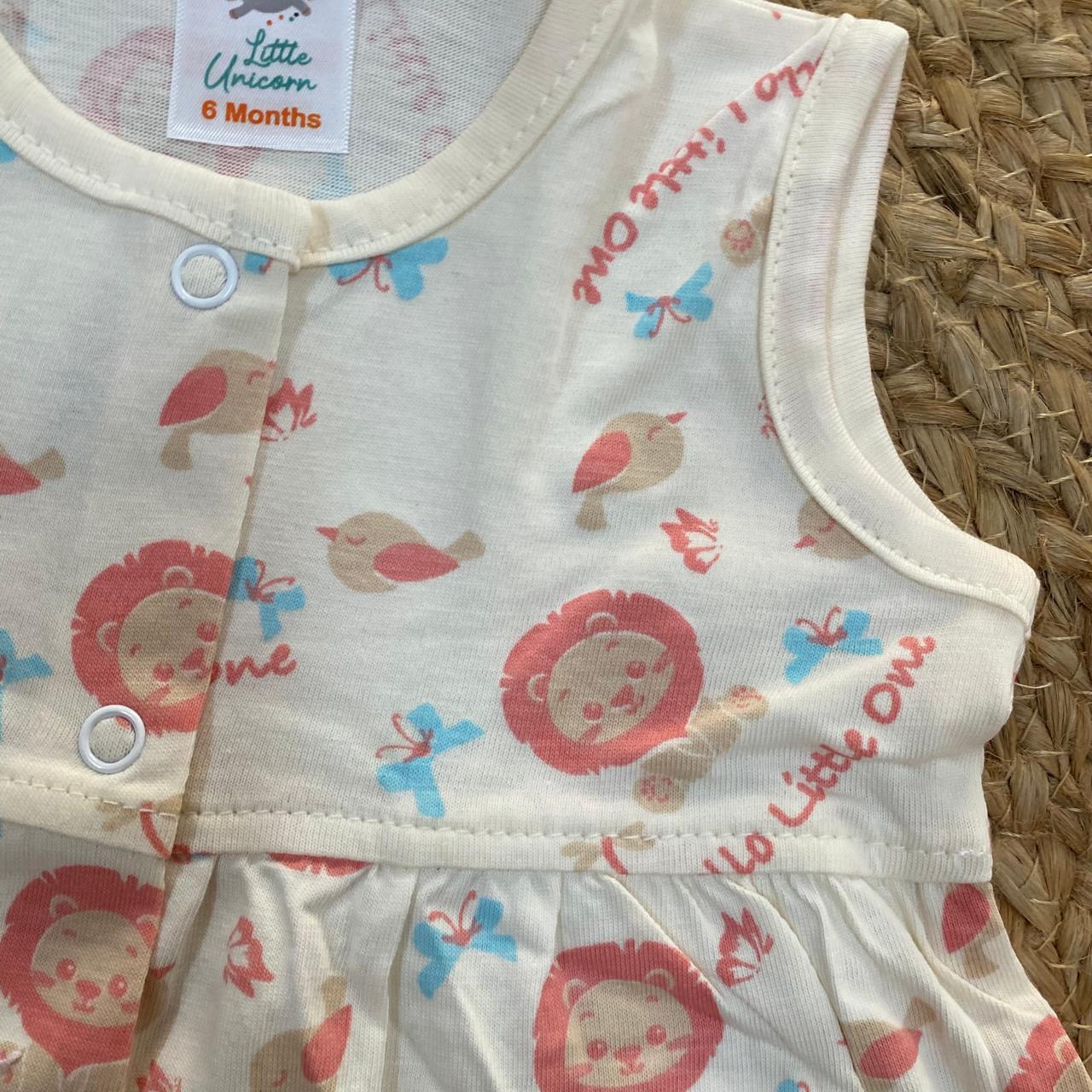 Cream Lion Print Baby Frock