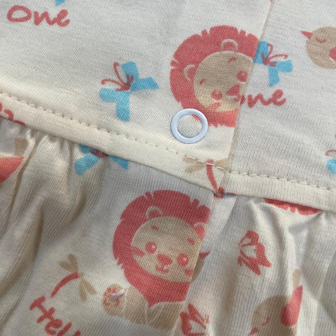 Cream Lion Print Baby Frock