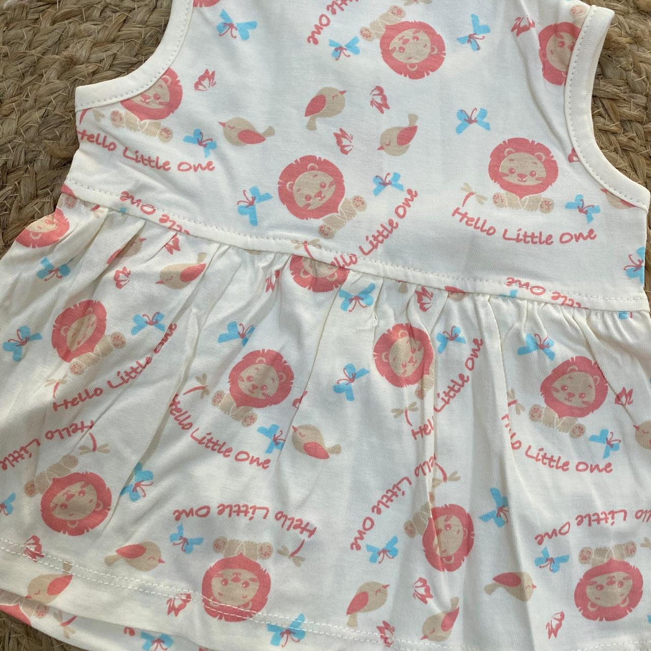 Cream Lion Print Baby Frock