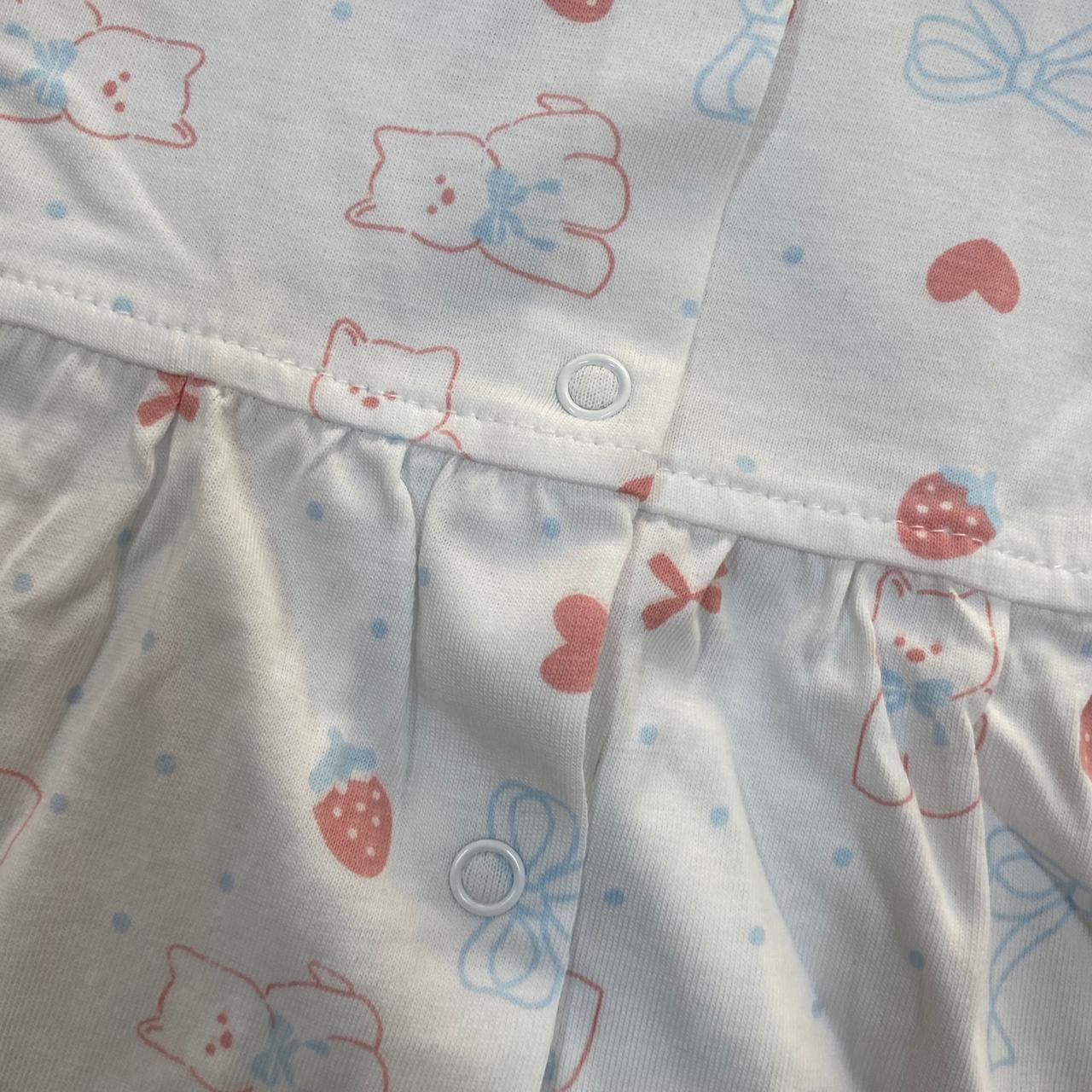 White Teddy Print Baby Frock