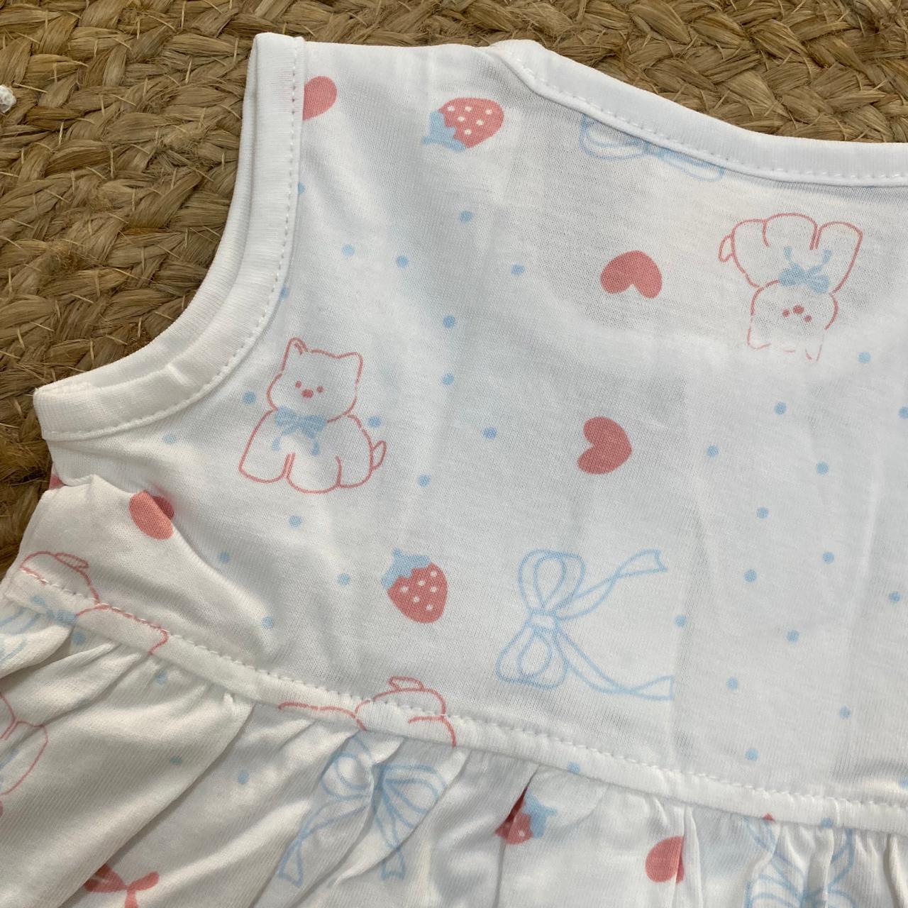 White Teddy Print Baby Frock